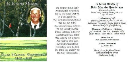 Dale Marvin Gunderson Memorial Card