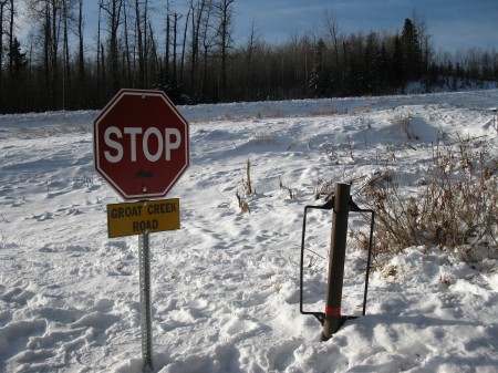 Signs added, South of Groat Creek Cabin.